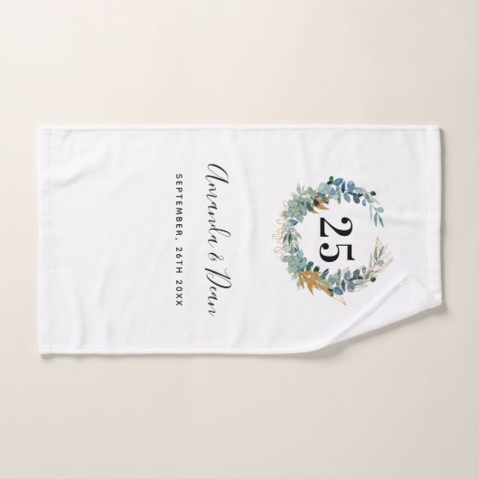 25e trouwdag met eucalyptus baard bad handdoek (Handdoek)