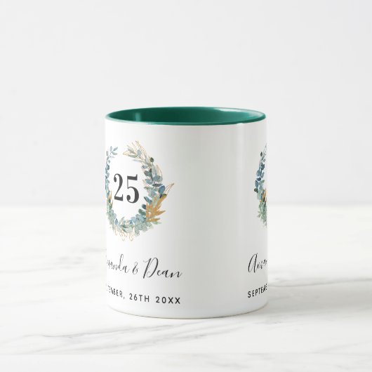 25e trouwdag met eucalyptus baard mok (Midden)