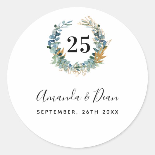 25e trouwdag met eucalyptus baard ronde sticker (Voorkant)