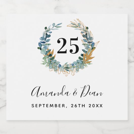 25e trouwdag met eucalyptus baard sparkling wijnetiket (Enkel label)