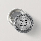 25e trouwdag met zwarte kant & zilver ronde button 3,2 cm (Voorkant /achterkant)