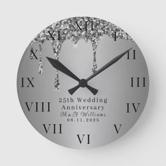 25e trouwdag Modern Elegante Vijftigste Ronde Klok (Voorkant)