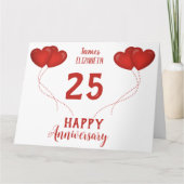 25e trouwdag rode hartballonnen bedankkaart (Voorkant)