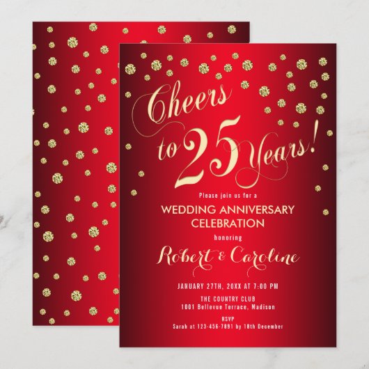 25e trouwdag - Rood & Goud Kaart (Voorkant / Achterkant)
