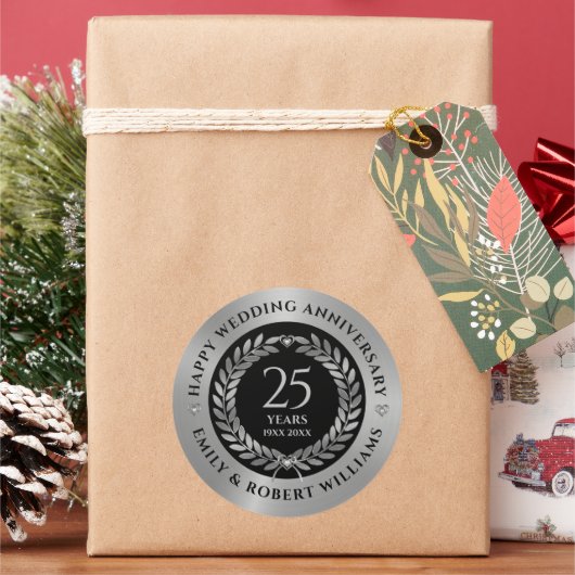 25e trouwdag silv laurierkrans Diner Ronde Sticker (Feestdagen)