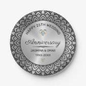 25e trouwdag Silver & black mandala Papieren Bordje (Voorkant)