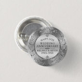 25e trouwdag Silver Floral Lijst Ronde Button 3,2 Cm (Voorkant /achterkant)