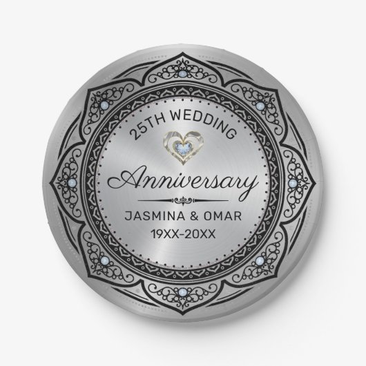 25e trouwdag sjabloon islamitisch ontwerp d papieren bordje (Voorkant)