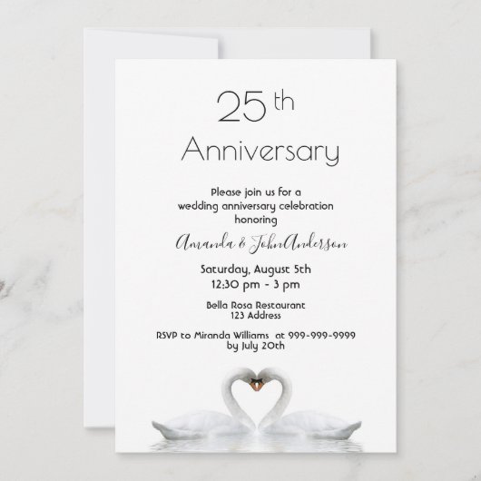 25e trouwdag twee zwanen uit liefde wit kaart (Voorkant)