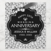 25e trouwdag witte diamanten & zwart wijn etiket (Enkel label)