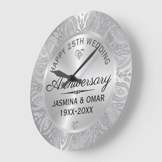 25e trouwdag zilver & diamanten grote klok (Hoek)