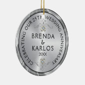 25e trouwdag zilver en witte diamanten keramisch ornament (Rechts)