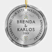25e trouwdag zilver en witte diamanten keramisch ornament (Voorkant)