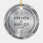 25e trouwdag zilver en witte diamanten keramisch ornament (Achterkant)