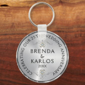 25e trouwdag zilver en witte diamanten sleutelhanger (Voorkant)