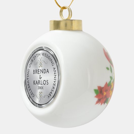 25e trouwdag zilver & witte diamanten c keramische bal ornament (Rechts)
