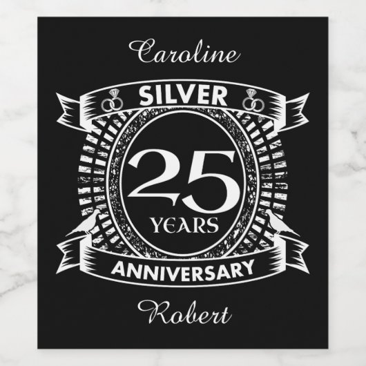 25e trouwdag zilvercrest wijn etiket (Enkel label)