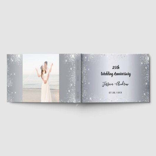 25e trouwdag zilveren glitter foto gastenboek (Volledig)