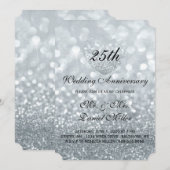 25e trouwdag zilveren glitter hart kaart (Voorkant / Achterkant)