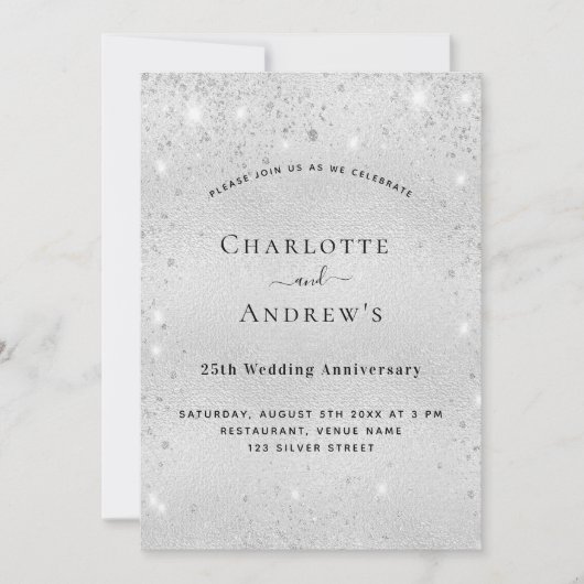 25e trouwdag zilveren glitter luxe kaart (Voorkant)