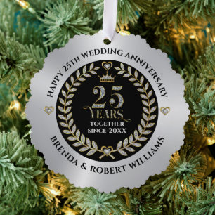 25e trouwdag zilveren glitters en goud ornament kaart