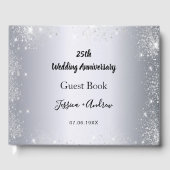 25e trouwdag zilveren glitterstof gastenboek (Voorkant)
