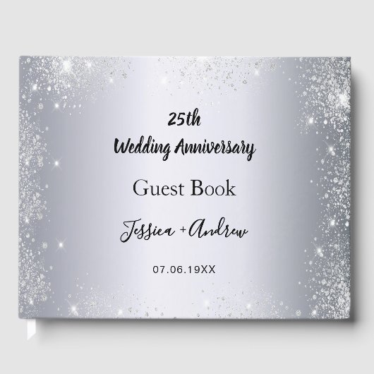 25e trouwdag zilveren glitterstof gastenboek (Voorkant)