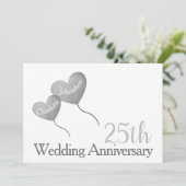 25e trouwdag zilveren hart ballon kaart (Staand voorkant)