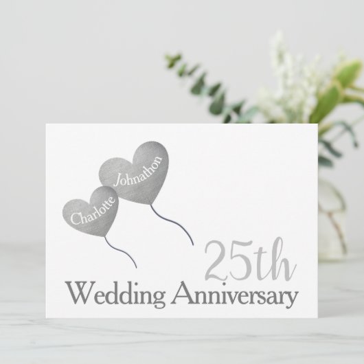 25e trouwdag zilveren hart ballon kaart (Staand voorkant)
