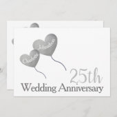 25e trouwdag zilveren hart ballon kaart (Voorkant / Achterkant)