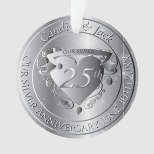 25e trouwdag zilveren hart ornament