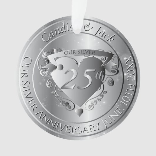 25e trouwdag zilveren hart ornament (voorkant)
