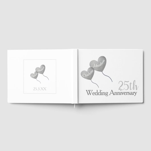 25e trouwdag zilveren hartballon gastenboek (Volledig)
