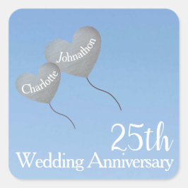 25e trouwdag zilveren hartballon vierkante sticker