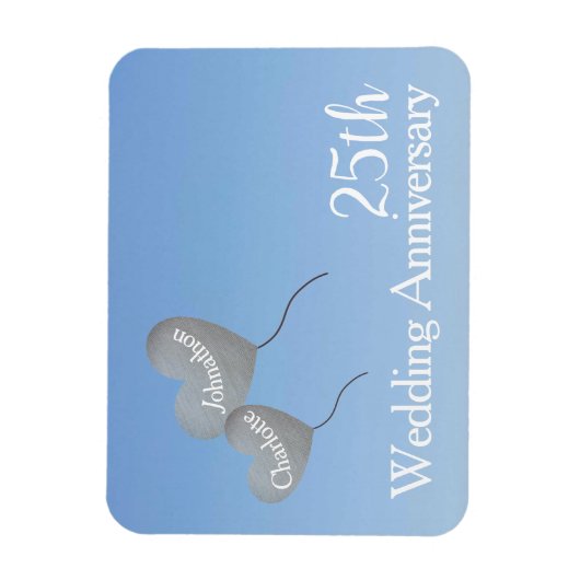 25e trouwdag zilveren hartballonnen magneet (Verticaal)