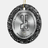 25e trouwdag  zilveren lijst keramisch ornament (Links)