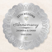 25e trouwdag zilveren mandala kartonnen onderzetters (Voorkant)