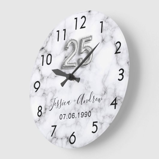 25e trouwdag zilveren marmer grote klok (Hoek)