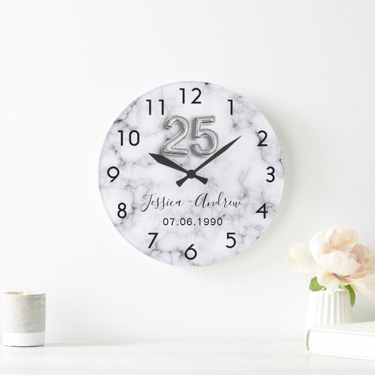 25e trouwdag zilveren marmer grote klok (Huis)