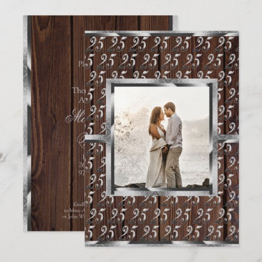 25e trouwdag zilveren roestige hout kaart (Voorkant / Achterkant)