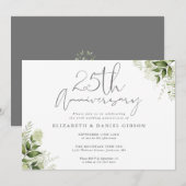 25e trouwdag zilveren schrift bloem kaart (Voorkant / Achterkant)