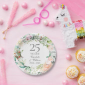 25e trouwdag zilveren waterverf bloemmotief papieren bordje (Feest)