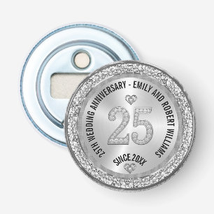 25e trouwdag zilveren witte diamanten button flesopener