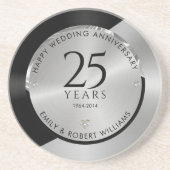 25e trouwdag zwart en zilver 2 zandsteen onderzetter (Voorkant)
