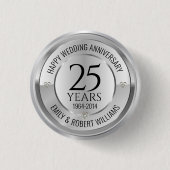 25e trouwdag zwart en zilver ronde button 3,2 cm (Voorkant)