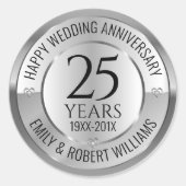 25e trouwdag zwart en zilver ronde sticker (Voorkant)