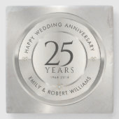 25e trouwdag zwart en zilver stenen onderzetter (Voorkant)