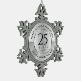 25e trouwdag zwart en zilver tin sneeuwvlok ornament