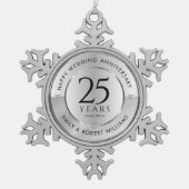 25e trouwdag zwart en zilver tin sneeuwvlok ornament (Voorkant)
