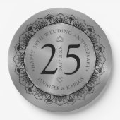 25e trouwdag zwarte kant & goud papieren bordje (Voorkant)